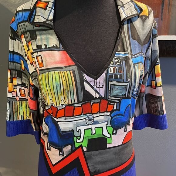 Aventures des Toiles interior design graphic stretch knit short sleeve midi. - Picture 4 of 8